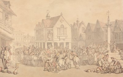 Newbury Marktplein, Berkshire door Thomas Rowlandson